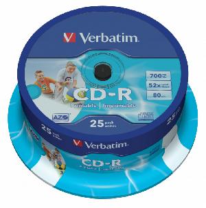 Диск CD-R Verbatim 700Mb 52x Cake Box (25шт) Printable (43439)