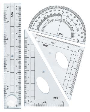 Набор линеек Deli E9597 прозрачный компл.:лин.15см./треуг.2шт./трансп.