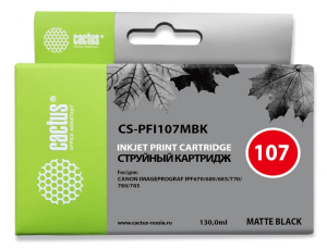 Картридж струйный Cactus CS-PFI107MBK PFI-107 MBK черный матовый (130мл) для Canon IP iPF670/iPF680/iPF685/iPF770/iPF780/iPF785