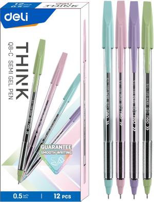 Набор ручек шариков. Deli Think EQ8-C ассорти/прозрачный d=0.5мм син. черн. (12шт)