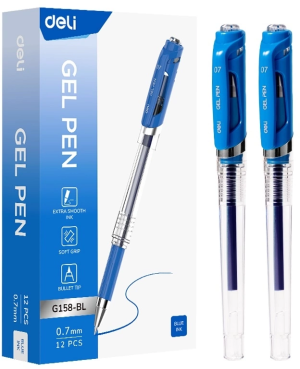 Ручка гелев. Deli EG158-BL прозрачный d=0.7мм син. черн. резин. манжета