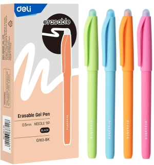 Ручка гелев. Deli (EG163-BK) ассорти d=0.5мм черн. черн. кор.карт. игловидный пиш. наконечник кругл.