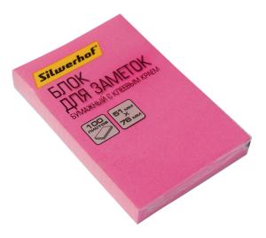 Блок самоклеящийся бумажный Silwerhof 682160-03 51x76мм 100лист. 75г/м2 неон розовый