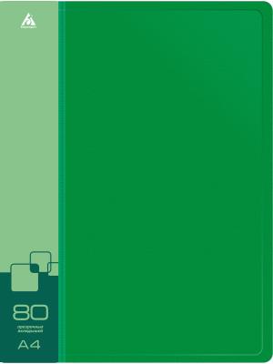 Папка с 80 прозр.вклад. Бюрократ -BPV80GRN A4 пластик 0.8мм торц.карм с бум. встав зеленый