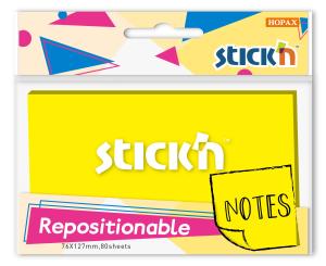 Блок самоклеящийся бумажный Stick`n 27078 76x126мм 80лист. 70г/м2 желтый неон 1цв.в упак.