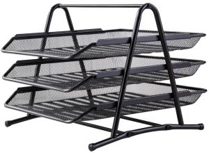 Лоток горизонтальный Deli E9181 для бумаг 350х278х275мм черный металл сетка