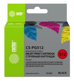 Картридж струйный Cactus CS-PG512 PG-512 черный (15мл) для Canon Pixma iP2700/MP240/MP250/MP260/MP270/MP272/MP280/MP480/MP490/MP492/MP495/MX320/MX330/MX340/MX350