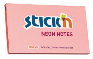 Блок самоклеящийся бумажный Stick`n 21170 76x127мм 100лист. 70г/м2 неон розовый