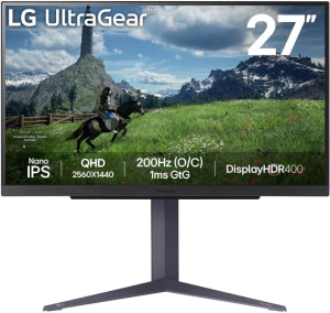 Монитор LG 27" UltraGear 27GS85Q-B черный IPS LED 16:9 HDMI матовая HAS 400cd 178гр/178гр 2560x1440 180Hz FreeSync DP 2K USB 6.2кг