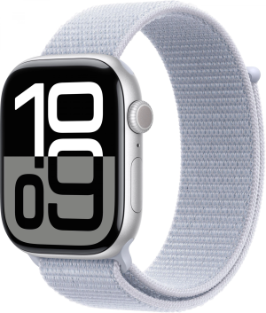 Смарт-часы Apple Watch Series 10 A2999 46мм 2.1" OLED корп.серебристый Sport Loop рем.голубой разм.брасл.:O/S (MWWN3ZP/A)