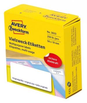 Этикетки Avery Zweckform 3833 50x19мм 250шт на листе/70г/м2/белый самоклей. универсальная