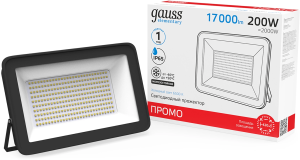 Прожектор уличный Gauss Elementary 613100200P светодиодный 200Втчерный