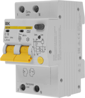 Выключатель автом. дифф. тока IEK MAD12-2-016-C-030 АД12М 16A тип C 4.5kA 30мА A 2П 230В 3мод белый (упак.:1шт)