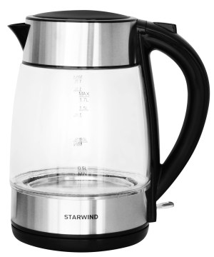 Чайник электрический Starwind SKG3026 1.7л. 2200Вт черный/серебристый корпус: стекло
