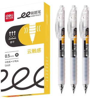 Ручка гелев. автоматическая Deli SA68 прозрачный/белый d=0.5мм черн. черн. карт.уп. резин. манжета