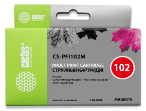 Картридж струйный Cactus CS-PFI102M PFI-102 M пурпурный (130мл) для Canon IP iPF500/iPF600/iPF700/MFP M40/iPF765/LP17/LP24