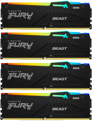 Память DDR5 4x16GB 5200MHz Kingston KF552C40BBAK4-64 Fury Beast RGB RTL Gaming PC5-41600 CL40 DIMM 288-pin 1.25В kit single rank с радиатором Ret