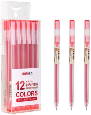 Ручка гелев. Deli A119-RD прозрачный красн. черн. линия 0.5мм