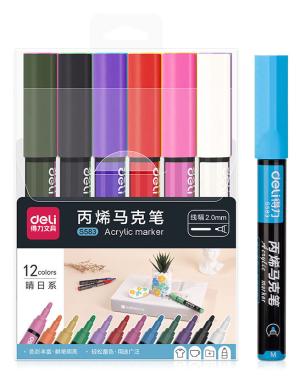 Маркер краска Deli S583 круглый пиш. наконечник 2мм 12цв. пакет с европодвесом (12шт.)