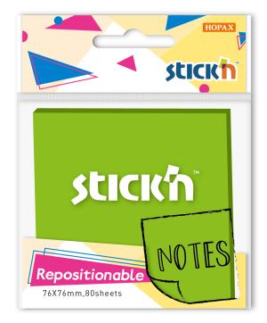Блок самоклеящийся бумажный Stick`n 27072 76x76мм 80лист. 70г/м2 зеленый неон 1цв.в упак.