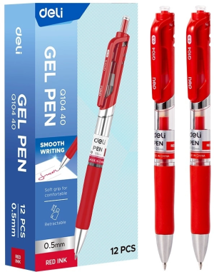 Ручка гелев. автоматическая Deli EQ10440 прозрачный d=0.5мм красн. черн. резин. манжета