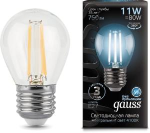Лампа светодиодная Gauss Filament 11Вт цок.:E27 шар 220B 4100K св.свеч.бел.нейт. (упак.:1шт) (105802211)