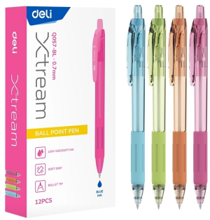 Ручка шариков. автоматическая Deli EQ057-BL ассорти d=0.7мм син. черн. кор.карт. резин. манжета