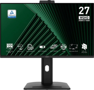 Монитор MSI 27" Pro MP275QPDG черный IPS LED 16:9 HDMI M/M Cam матовая HAS Piv 1300:1 250cd 178гр/178гр 2560x1440 100Hz DP Quad HD 2K (1440p) USB 6.26кг