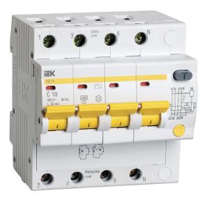 Выключатель автом. дифф. тока IEK MAD10-4-010-C-030 АД14 10A тип C 4.5kA 30мА AC 4П 400В 5мод белый (упак.:1шт)