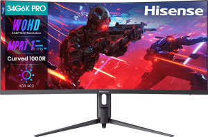 Монитор Hisense 34" 34G6K-PRO черный VA LED 1ms 21:9 HDMI M/M матовая 4000:1 280cd 89гр/89гр 3440x1440 180Hz FreeSync Premium DP 2K 6.75кг