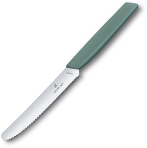 Нож кухонный Victorinox Swiss Modern (6.9006.11W43) стальной столовый для томатов лезв.110мм серрейт. заточка шалфеевый