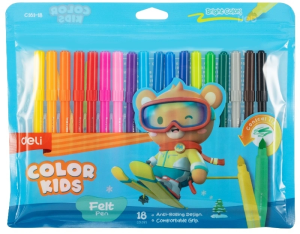 Фломастеры Deli EC161-18 Color Kids круг. конический пиш. наконечник Вентилируемый 18цв. пакет с европодвесом