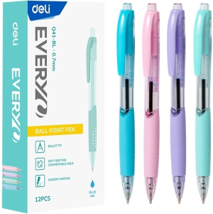 Ручка шариков. автоматическая Deli Every EQ41-BL прозрачный/ассорти d=0.7мм син. черн. кругл. резин. манжета