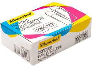 Скрепки Silwerhof 491037 металл оцинкованные 50мм (упак.:100шт) картонная коробка