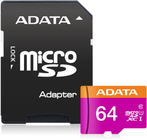 Флеш карта microSDXC 64GB A-Data AUSDX64GUICL10-RA1 + adapter