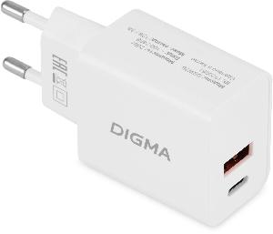 Сетевое зар./устр. Digma DGW2D 20W 3A+1A (PD+QC) USB-C/USB-A универсальное белый (DGW2D0F110WH)