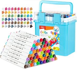 Набор маркеров для скетчинга Deli EC187-60 ColoRun 11мм 150мм трехгр. двойной пиш. наконечник 1-5мм 60цв. ассорти пластиковая коробка (60шт.)