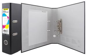 Папка-регистратор Silwerhof 355021-01 A4 75мм ПВХ/бумага черный мет.окант. сборная смен.карм. на кор.