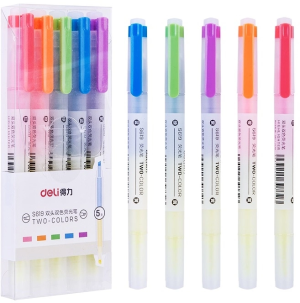Набор текстовыделителей Deli S619 скошенный пиш. наконечник двухсторонний 6цв. ПЭТ-бокс (5шт.)