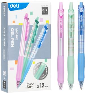 Набор ручек гелев. автоматическая Deli (EG60-BK-P) ассорти черн. черн. кор.карт. (12шт) линия 0.5мм резин. манжета