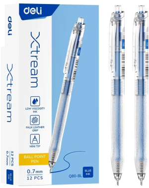 Ручка шариков. автоматическая Deli Xtream EQ80-BL прозрачный/белый d=0.7мм син. черн. кругл. резин. манжета