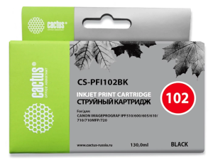 Картридж струйный Cactus CS-PFI102BK PFI-102 BK черный (130мл) для Canon iPF500/iPF600/iPF700/ MFP M40/iPF765/LP17/LP24