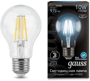 Лампа филам. Gauss Filament A60 10Вт цок.:E27 груша 220B 4100K св.свеч.бел.нейт. (упак.:1шт) (102802210)