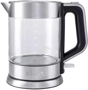 Чайник электрический Kitfort КТ-617 1.5л. 2200Вт серебристый/черный корпус: стекло/металл