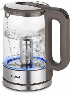 Чайник электрический Kitfort КТ-6664 1.7л. 2200Вт кофейный/серебристый корпус: стекло/металл/пластик