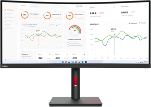 Монитор Lenovo 34" ThinkVision T34w-30 черный VA LED 21:9 HDMI матовая HAS Piv 3000:1 350cd 178гр/178гр 3440x1440 60Hz DP QHD USB 9.5кг
