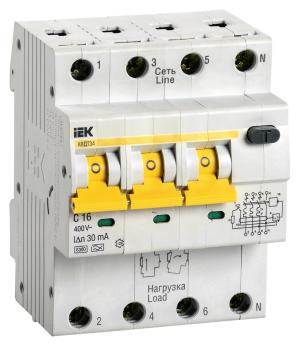 Выключатель автом. дифф. тока IEK MAD22-6-016-C-30 АВДТ 34 16A тип C 6kA 30мА A 4П 400В 4мод белый (упак.:1шт)