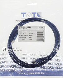 Патч-корд Lanmaster TWT-45-45-1.5-BL UTP RJ-45 вил.-вилка RJ-45 кат.5E 1.5м синий ПВХ (уп.:1шт)