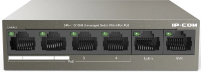 Коммутатор IP-Com F1106P-4-63W (L2) 6x100Мбит/с 4PoE 63W неуправляемый