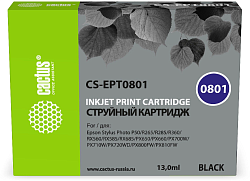 Картридж струйный Cactus CS-EPT0801 T0801 черный (13.0мл) для Epson Stylus PhotoP50/PX650/PX660/PX700/PX700W/PX710/PX710W/PX720/PX720WD/PX800/PX800FW/PX810/PX810FW/PX820/PX820FWD/R265/R285/R360/RX560/RX585/RX685 с чипом